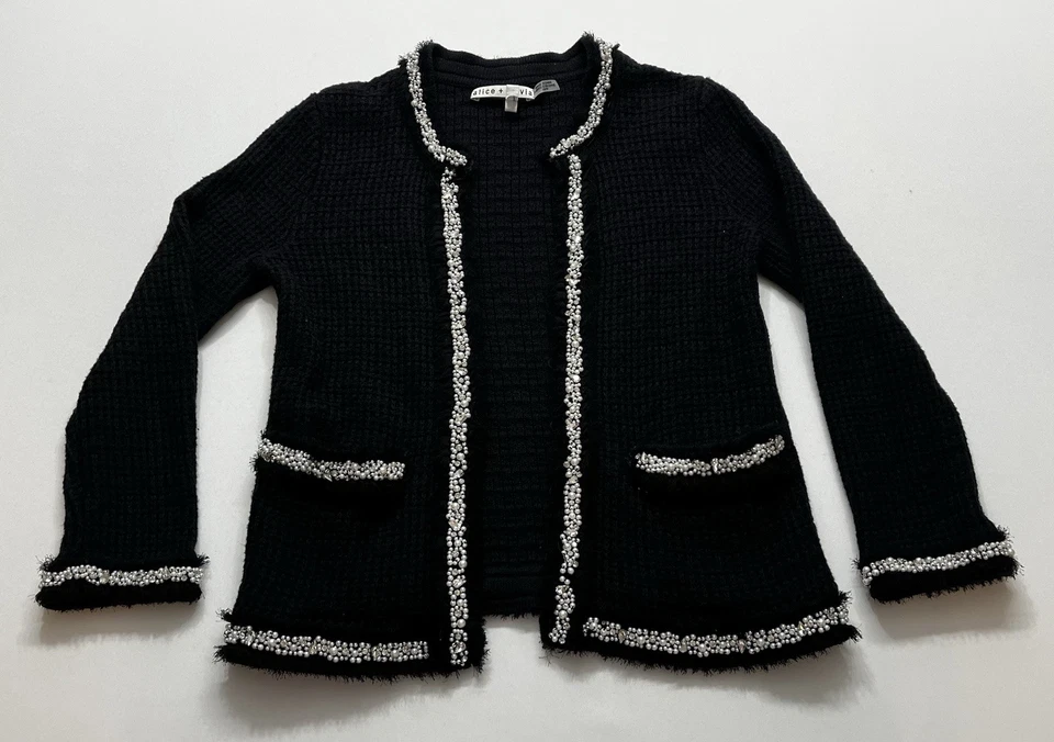 Cárdigan Alice & Olivia Suéter Chaqueta de Noche Negro Para Mujer XS Adornado Foto 4 de 4