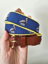 Vintage 90s Y2k Embroidered Pelican Leather Man Belt 33" - 35" Preppy Beachwear