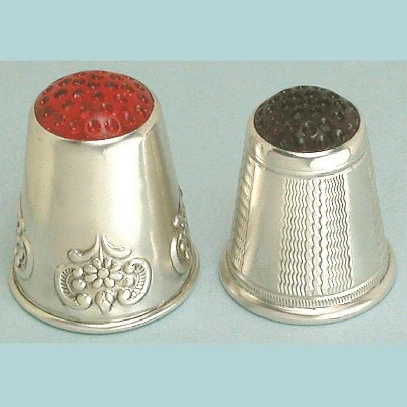 2 Vintage Stone Topped Silver Thimbles * Scandinavian * Mid 20th Century