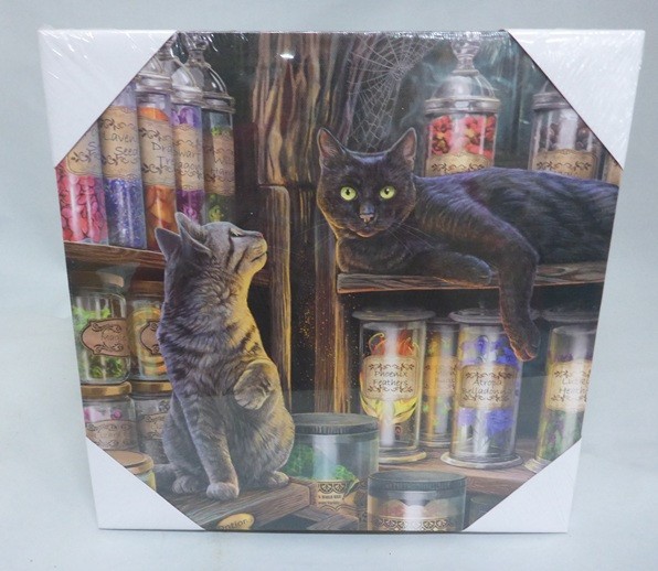 Lisa Parker  Magical Emporium Cat Art Canvas Plaque LED Light Up Decoration Fun