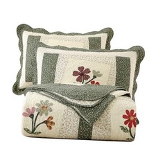 Farmhouse 3 Piece Embroidered Floral Quilted Bedspread Queen 91"x98" Green