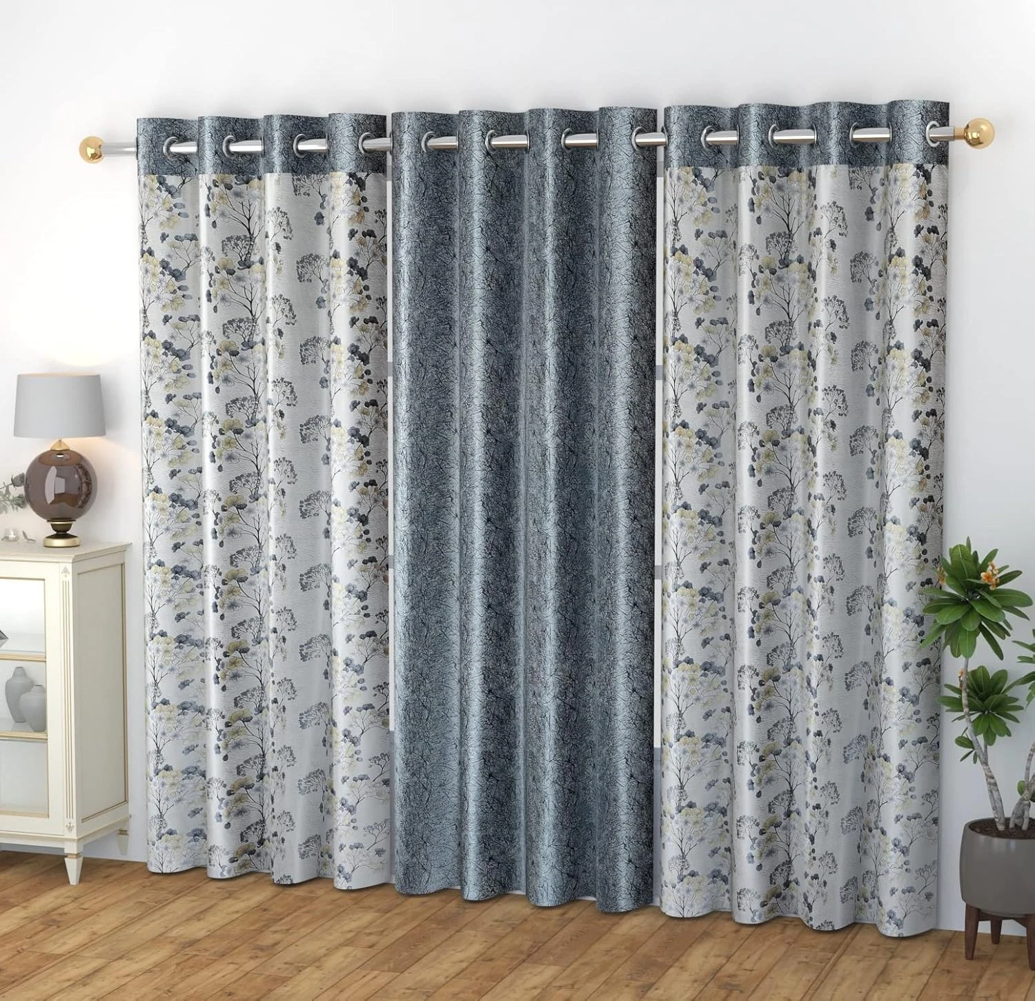 Curtain Set Eyelet Long Door 9 Feet Pack of 3 New