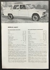 ALFA ROMEO GIULIA SUPER Scheda Tecnica Vendita Auto Settembre 1965 Multilingue
