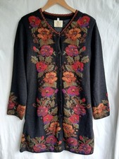 SPIRIT OF THE ANDES Black Floral Embroidery Jacket Size M Alpaca Long Cardigan