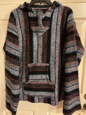 TRADITIONAL BAJA OVERSIZED HOODIE PERUVIAN HIPPIE STYLE SPLIT SIDES 1X /50"C