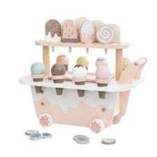 Pretend Ice Cream Cart Wheeled Wooden Ice Cream Cart Two-Level for Children