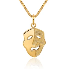 14K Solid Yellow Gold Comedy Mask Necklace