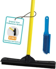 FURemover Original Pet Hair Rubber Broom with Squeegee, 58” Yellow 
