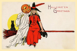Happy Halloween  SPOOKY Vintage Reproduction Postcard  6" X 4" h10