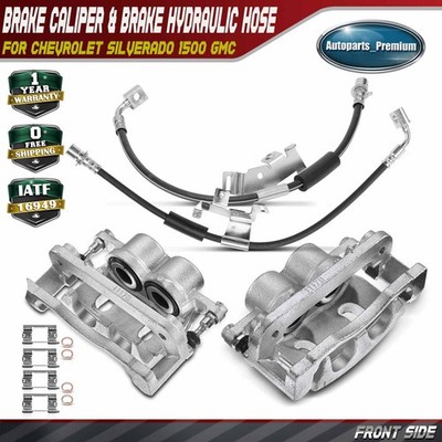 Front Disc Brake Caliper with Bracket & Hose Set for Chevrolet Silverado 1500