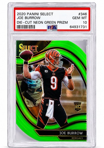 2020 Select JOE BURROW Rookie RC FIELD LEVEL Neon Green Prizm Die-Cut PSA 10