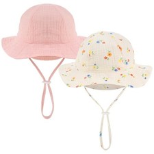 2Pcs Baby Sun Hat Muslin Toddler Beach Hats Sun Protection Baby Bucket Hat