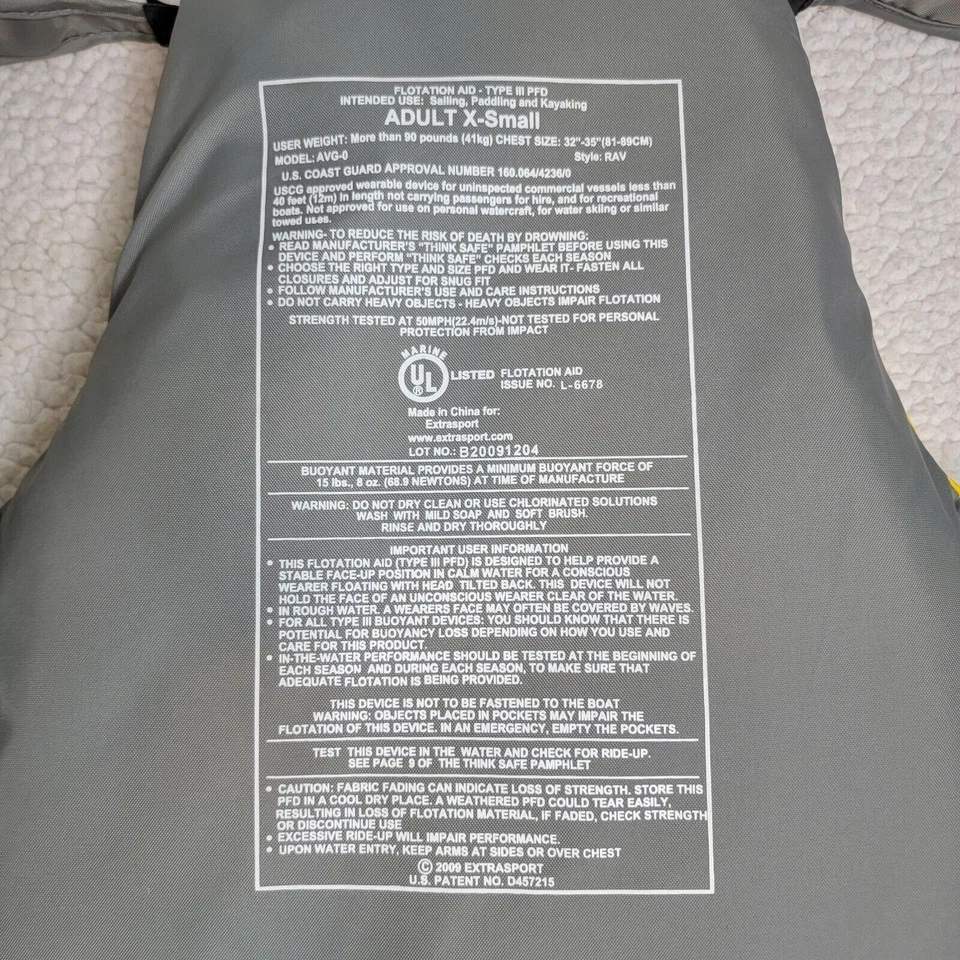 ExtraSport Adult X-Small Loch Life Jacket Vest Type III PFD Kayaking Kayak - Image 3 of 4