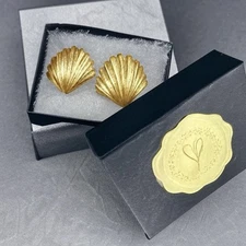 VTG 60s Pearlescent Shell Earrings 18K Gold Posts Restored Pierced Design Boxed