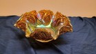 Vintage Imperial Smoke Irideescent Carnival Glass Bowl Diamond Ring Ruffled Edge
