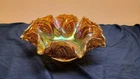 Vintage Imperial Smoke Irideescent Carnival Glass Bowl Diamond Ring Ruffled Edge