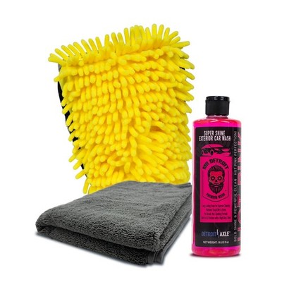 Mr. Detroit - 3pc Pro Wash Kit with 16oz Soap, Wash Mitt & XL Absorbent Towel