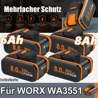 1/4 8000mAh Akku für Worx 20 V MAX 5,0Ah 6,0Ah Akku WA3551.1,WA3572,WA3553 AKKU