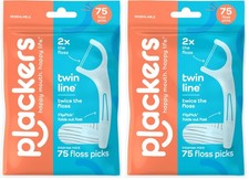 Plackers Twin Line Dental Floss Picks, 75 Count Pack of 2 , Light Blue