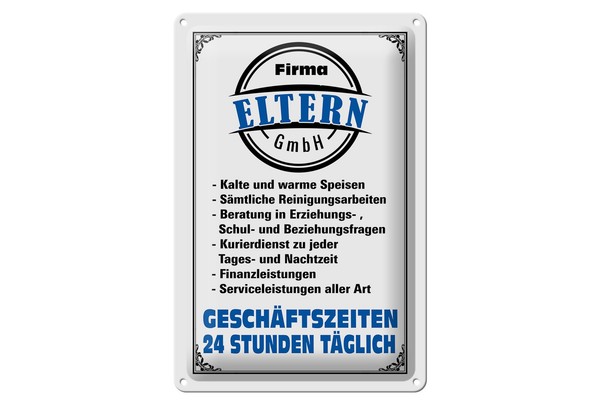 Schild Blech 20X30Cm - Made In Germany - Spruch Firma Eltern Gmbh 24 Std TäGlich-image