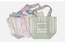 Trader Joe's MINI PASTEL STRIPE CANVAS TOTE BAGS SET Of 4 Pink Blue Green Beige!