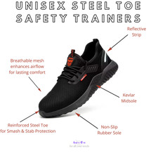 Unisex Steel Toe Safety Trainers Work | Hiking Shoe Non-Slip Lightweight Durable
