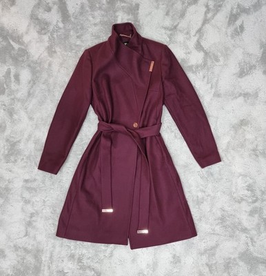 Burgundy Ted Baker Short Wrap Coat Ted Baker Paria Short Wrap Wool