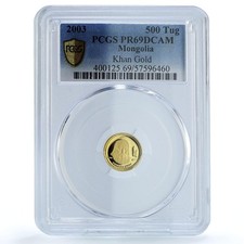 Mongolia 500 togrog Chinggis Khan History PR 69 PCGS gold coin 2003