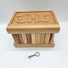 Handmade Wooden Secret Locking Jewelry Box Carved Pandora Red Velvet Lining