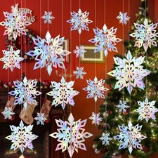 24 Pcs Christmas Hanging Snowflake Decorations, 3D Paper Hanging Snowflakes G...
