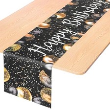 Happy Birthday Table Runner, 72 13In Vintage Black Gold Birthday Table Runner
