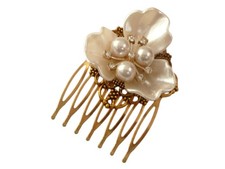 Festive Flower Hair Comb White Gold Tone Gold Bridal Hair Accessories