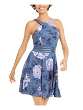 CITY STUDIO Womens Blue Sleeveless Mini Fit + Flare Party Dress 3