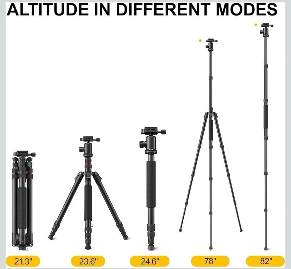 Trípode para cámara RALENO 78"" con cabeza esférica 360° trípode metálico compacto Foto 2 de 2