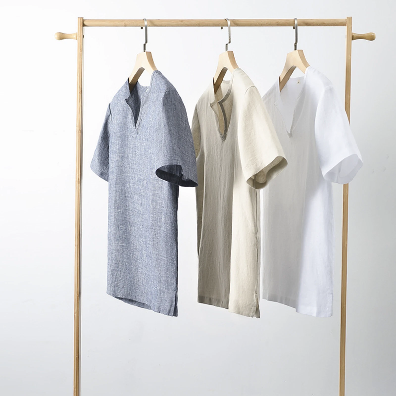 Men Lightweight Linen Shirt Short Sleeve Summer Casual