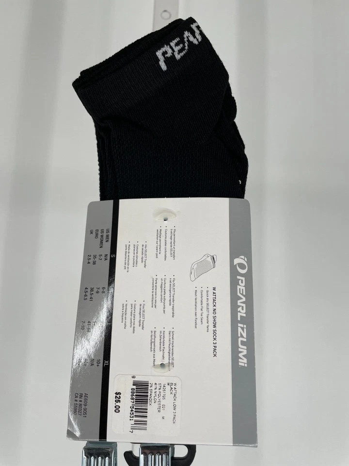 Calcetines Pearl Izumi Attack No Show para mujer M negros de secado rápido hechos en EE. UU. 14251705 Foto 3 de 4