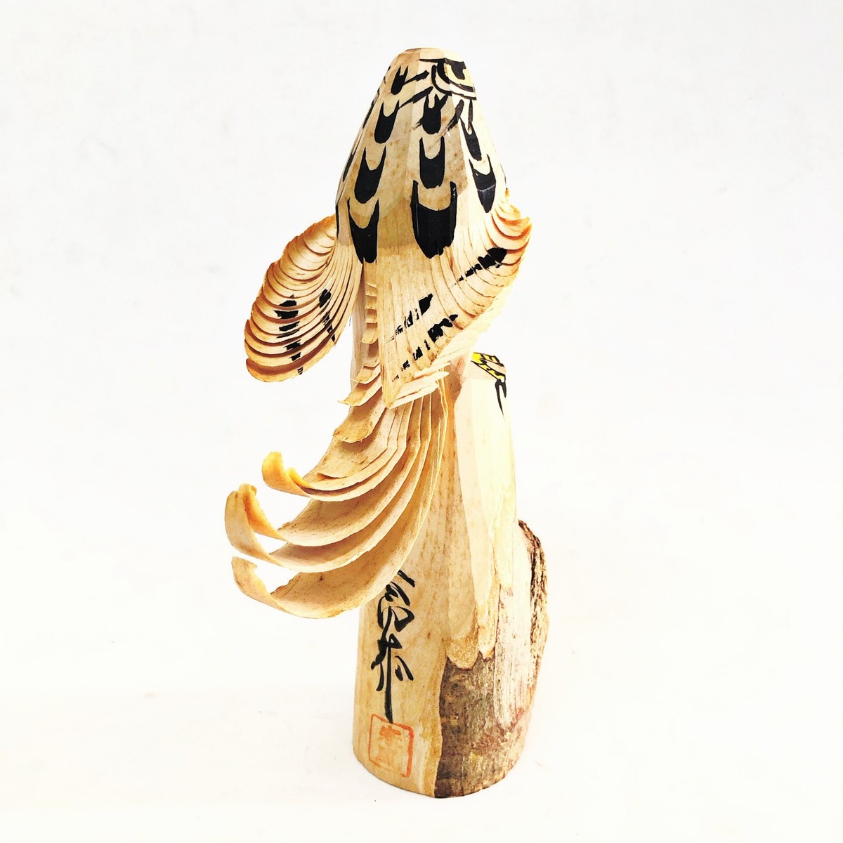 Japanese Sasano Bori Hawk Totem Wooden Falcon Bird Carve