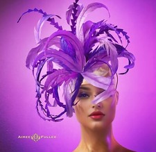 Aimee Fuller Kentucky Derby Hat Fascinator Purple Lilac Feather Royal Ascot Hat