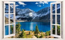 Forest Lake Mountains Nature 3D Effect Window Canvas Picture Wall Art Prints