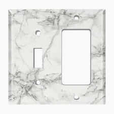 Metal Light Switch Cover Wall Plate Kitchen Marble White Pattern Tile MAR071