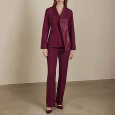 Occident Womens 2pcs Sets Design Suit Jacket Long Straight Pants Trousers Ladies