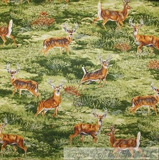 BonEful Fabric FQ Cotton Quilt Green Grass White Tail Deer Buck Hunt Men Scenic