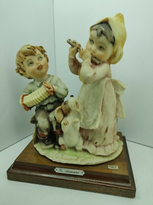 G.Armani Capodimonte Florence Statuette Porcelain Boy and Girl playing music