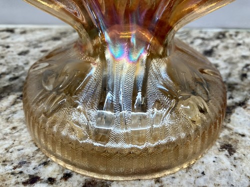 Vintage Marigold Carnival Glass Iris Herringbone Beautiful Double Candle Holder - Picture 4 of 9