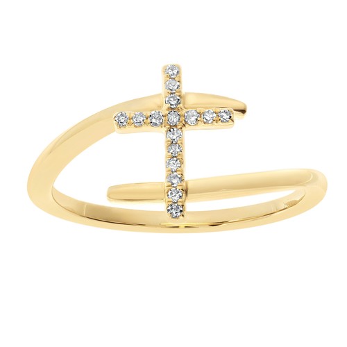 10K Yellow Gold Cross Bypass Ring for Women with 0.10 Carat Diamonds - Size 7 - Picture 16 of 19