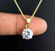 2 Carat Round-Cut Moissanite Solitaire Pendant & Necklaces 14Ct Yellow Gold Over