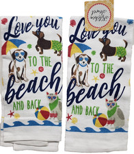 Set of 2 Same Kitchen Towels 15"x25" SUMMER DOGS  CATS,LOVE YOU BEACH  BACK,MI