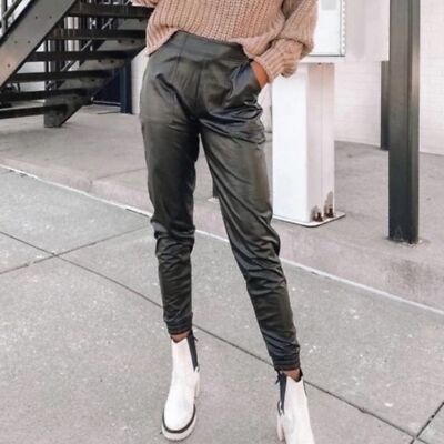 NWT Spanx Faux Leather Joggers “Leather Like” in Noir Black