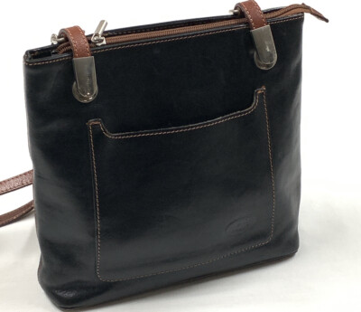 CONTE Di-CAVOUR schwarz hellbraun Leder wandelbare Schultertasche  Handtasche Rucksack ITALIEN