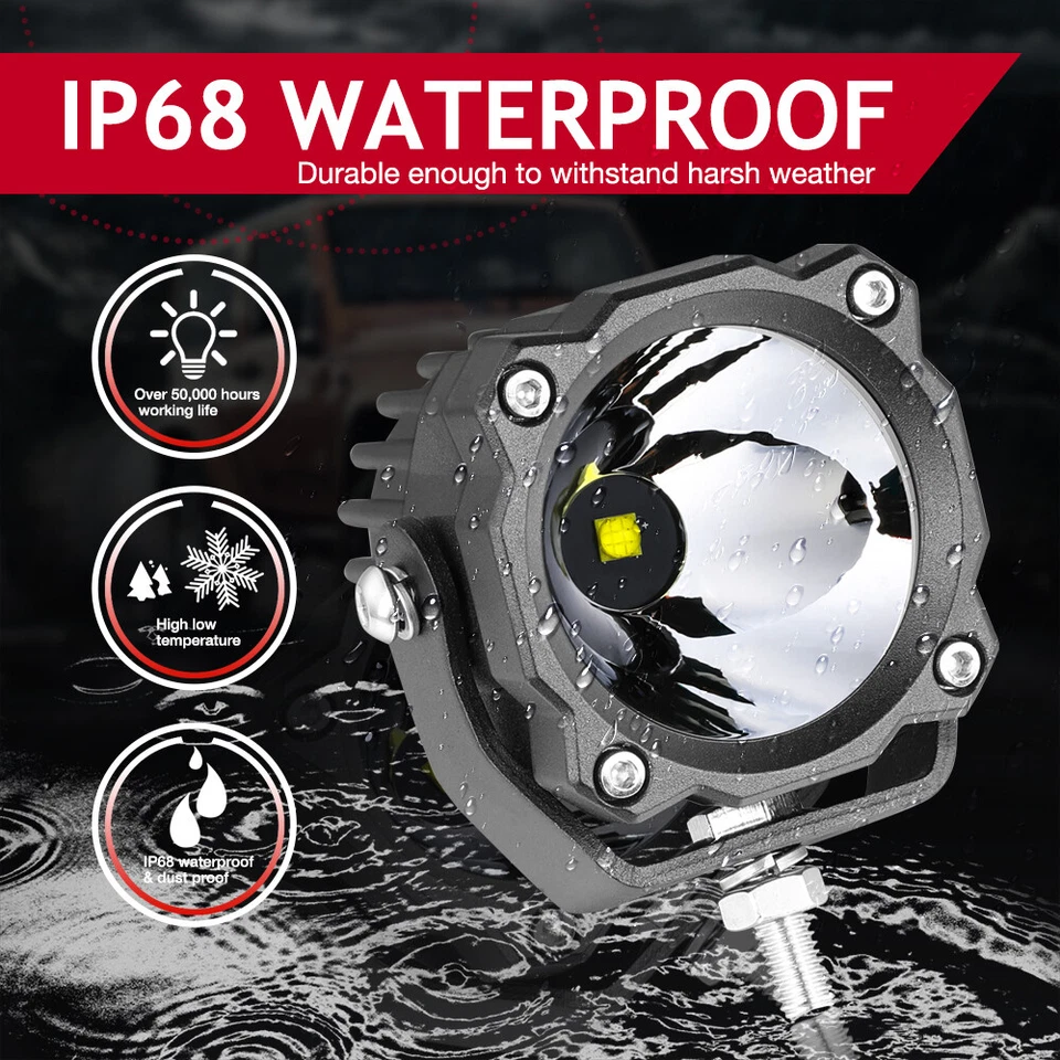 Par de luces antiniebla LED redondas de 2,6" pulgadas luces de conducción L+R para Jeep Wrangler JK TJ LJ Foto 4 de 4